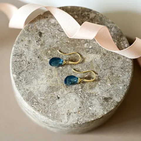 Ohrringe in 9 Karat Gold mit dunkelblauem Bergkristall
