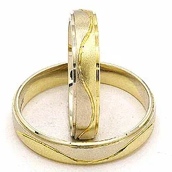 Matter und polierter zweifarbig trauringe aus 14 Karat Gold- und Weißgold - set