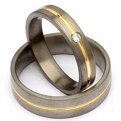 Trauringe in Titanium und Gold 0,04 ct