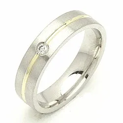 Trauring in Silber und 14 Karat Gold 0,040 ct