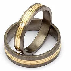 Trauringe in Titanium und Gold 0,025 ct