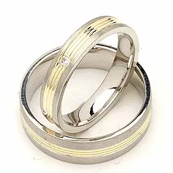 Trauringe in Silber und 14 Karat Gold 0,025 ct