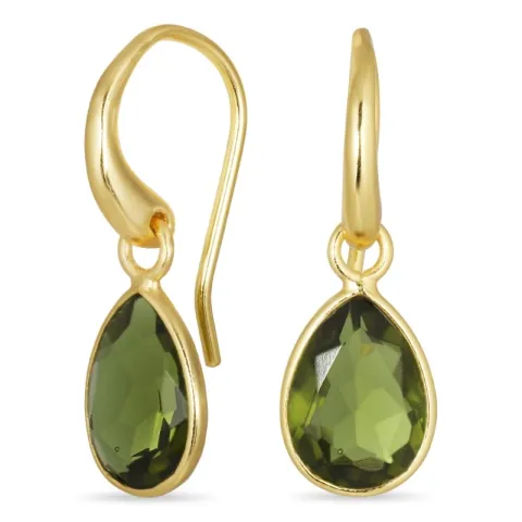 Tropfen Armeegrün Bergkristall Ohrringe in vergoldetem Silber - Loom Stones