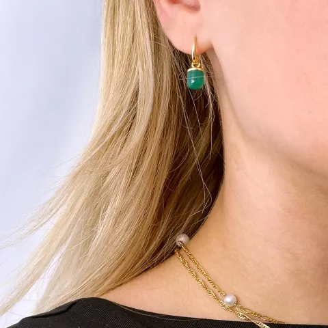 grünen Onyxe Ohrringe in vergoldetem Silber