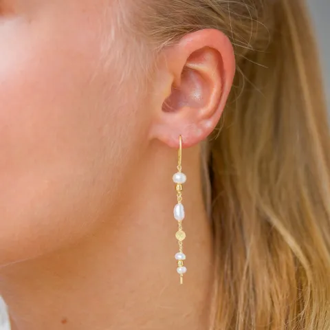 lange Perle ketten ohrringe in vergoldetem Silber