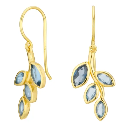 Blatt dunkelblauem Bergkristall Ohrringe in vergoldetem Silber - Loom Stones
