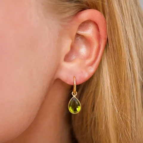 Tropfen Armeegrün Bergkristall Ohrringe in vergoldetem Silber - Loom Stones