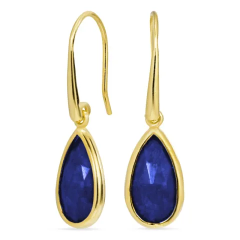 Tropfen blauem Jadestein Ohrringe in vergoldetem Silber - Loom Stones