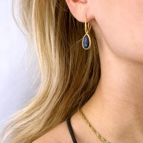 Tropfen blauem Jadestein Ohrringe in vergoldetem Silber - Loom Stones