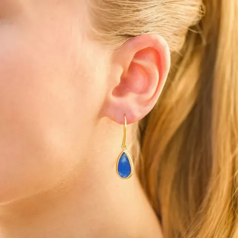 Tropfen blauem Jadestein Ohrringe in vergoldetem Silber - Loom Stones