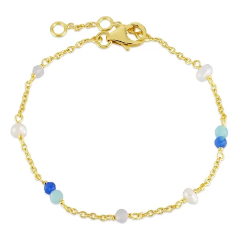 blauem Schmuckstein Armband aus vergoldetem Sterlingsilber 16 + 3 cm x 4,5 mm