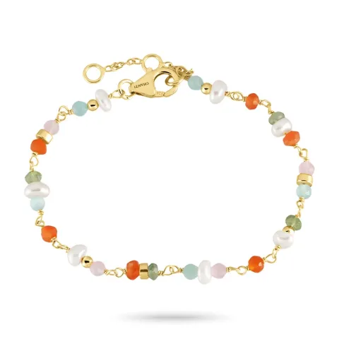 mehrfarbigem Schmuckstein Armband aus vergoldetem Sterlingsilber 16 + 3 cm x 4,3 mm
