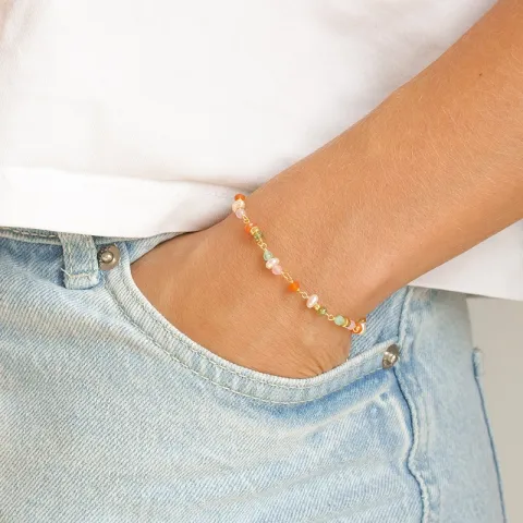 mehrfarbigem Schmuckstein Armband aus vergoldetem Sterlingsilber 16 + 3 cm x 4,3 mm