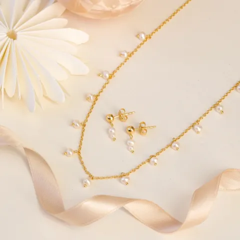 Perle Halskette aus vergoldetem Sterlingsilber 38 + 5 cm x 4 mm