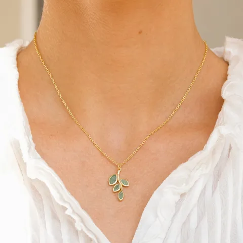 grünem Aventurin Halskette aus vergoldetem Sterlingsilber 42 + 3 cm x 13 mm  - Loom Stones