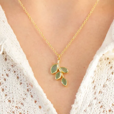 grünem Aventurin Halskette aus vergoldetem Sterlingsilber 42 + 3 cm x 13 mm  - Loom Stones