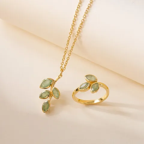 grünem Aventurin Halskette aus vergoldetem Sterlingsilber 42 + 3 cm x 13 mm  - Loom Stones