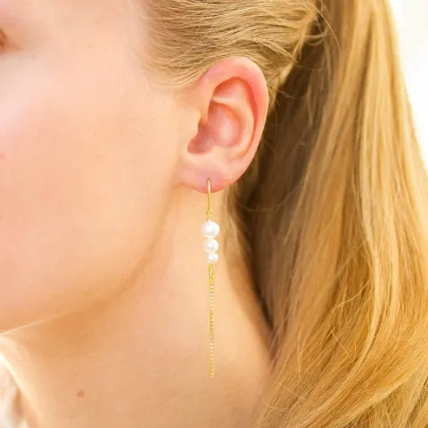 lange Perle ketten ohrringe in vergoldetem Silber