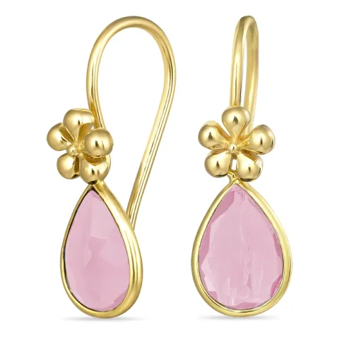 Tropfen rose Bergkristall Ohrhaken in vergoldetem Silber
