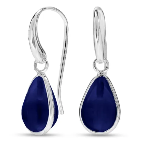 Tropfen synthetisch blauem Saphir Ohrringe in versilbertes Messing - Eliné