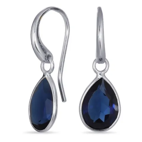 Tropfen synthetisch blauem Saphir Ohrringe in versilbertes Messing - Eliné