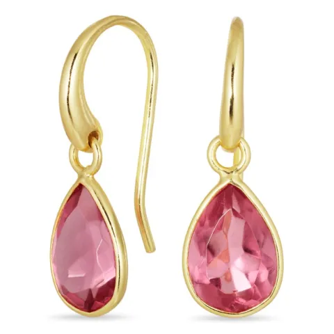 Tropfen pink Bergkristall Ohrringe in vergoldetes Messing - Loom Stones