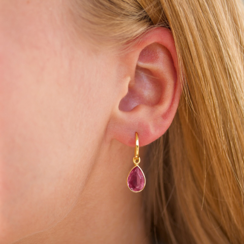 Tropfen pink Bergkristall Ohrringe in vergoldetes Messing - Loom Stones