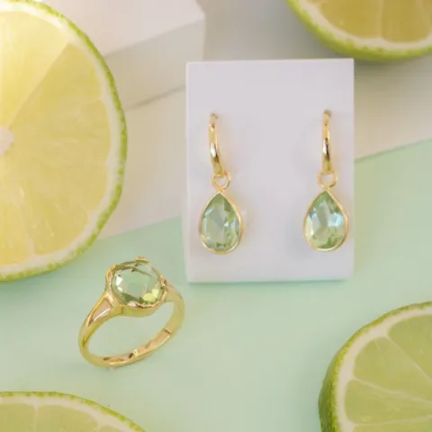 Tropfen hellgrünem Bergkristall Ohrringe in vergoldetes Messing - Loom Stones