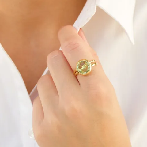 hellgrünem Bergkristall Ring aus vergoldetes Messing - Loom Stones