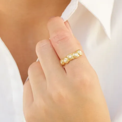 weißem Perle Ring aus vergoldetes Messing - Eliné