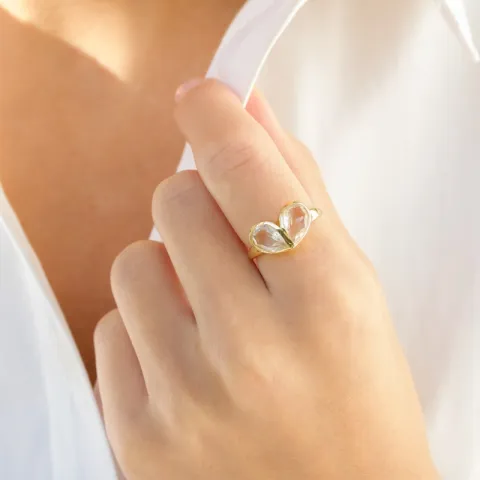 klar Quarz Ring aus vergoldetes Messing - Loom Stones