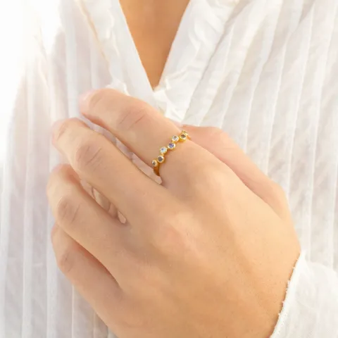 blauem Bergkristall Ring aus vergoldetes Messing - Bubbly Twist