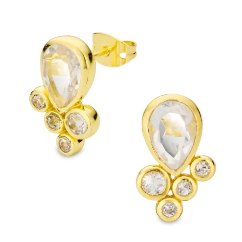 klar Quarz Ohrringe in vergoldetes Messing - Eliné