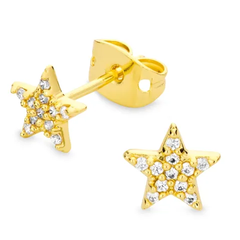 Stern Zirkon Ohrringe in vergoldetes Messing - Eliné
