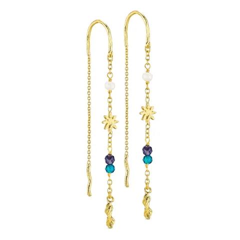 lange blauem ketten ohrringe in vergoldetes Messing - Eliné