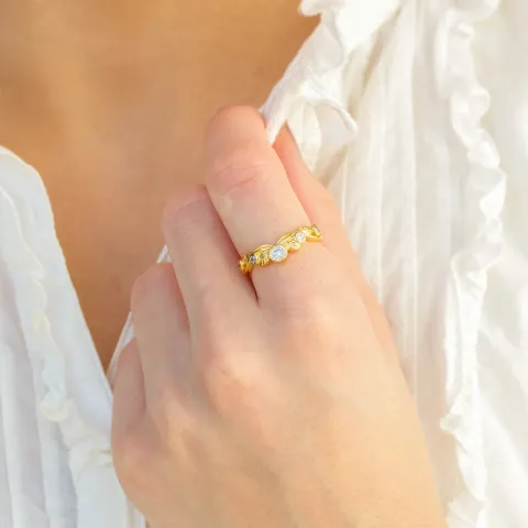 Blatt Zirkon Ring aus vergoldetes Messing - Eliné