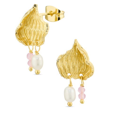 Rosenquarz Ohrringe in vergoldetes Messing - Eliné