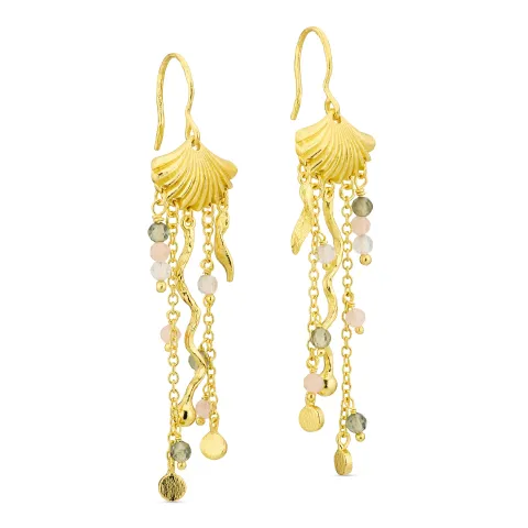 lange dunkelgrünem ketten ohrringe in vergoldetes Messing - Eliné