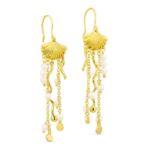 lange weißem Perle ketten ohrringe in vergoldetes Messing - Eliné