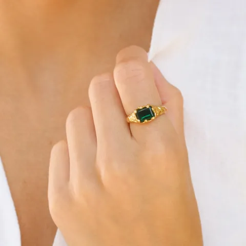 grünem Bergkristall Ring aus vergoldetes Messing - Eliné