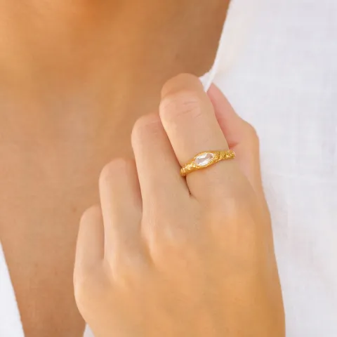 klar Quarz Ring aus vergoldetes Messing - Eliné