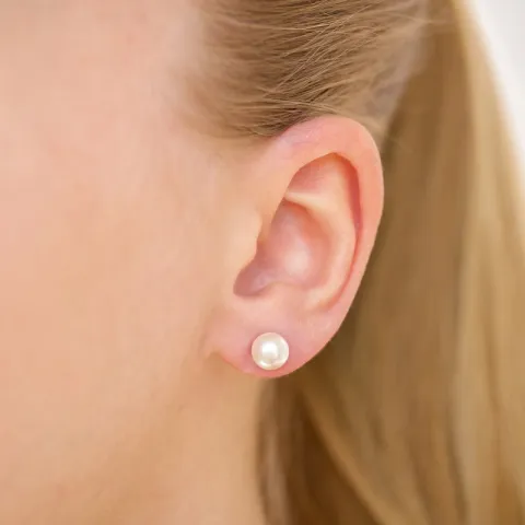 7 mm Wasserfester weißem Perle Ohrstecker in vergoldetem Edelstahl - OCEANA