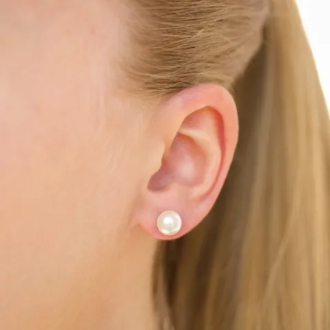 8 mm Wasserfester weißem Perle Ohrstecker in vergoldetem Edelstahl - OCEANA