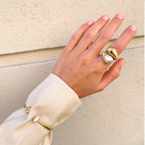 Wasserfest Perle Ring aus vergoldetem Edelstahl - OCEANA