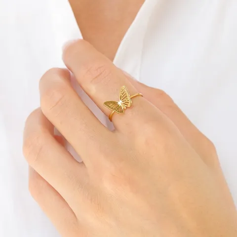 Wasserfest Schmetterling Ring aus vergoldetem Edelstahl - OCEANA