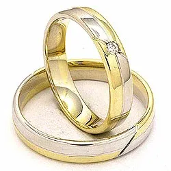 Trauringe aus 14 Karat Gold- und Weißgold 0,025 ct - set