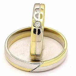 Trauringe aus 14 Karat Gold- und Weißgold 0,025 ct - set
