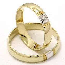 Trauringe aus 14 Karat Gold- und Weißgold 1 x 0,025 ct - set