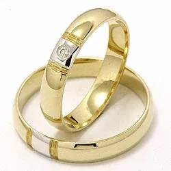 Trauringe aus 14 Karat Gold- und Weißgold 1 x 0,025 ct - set