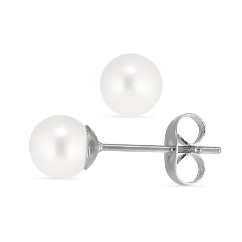 6 mm Wasserfester weißem Perle Ohrstecker in Stahl - OCEANA